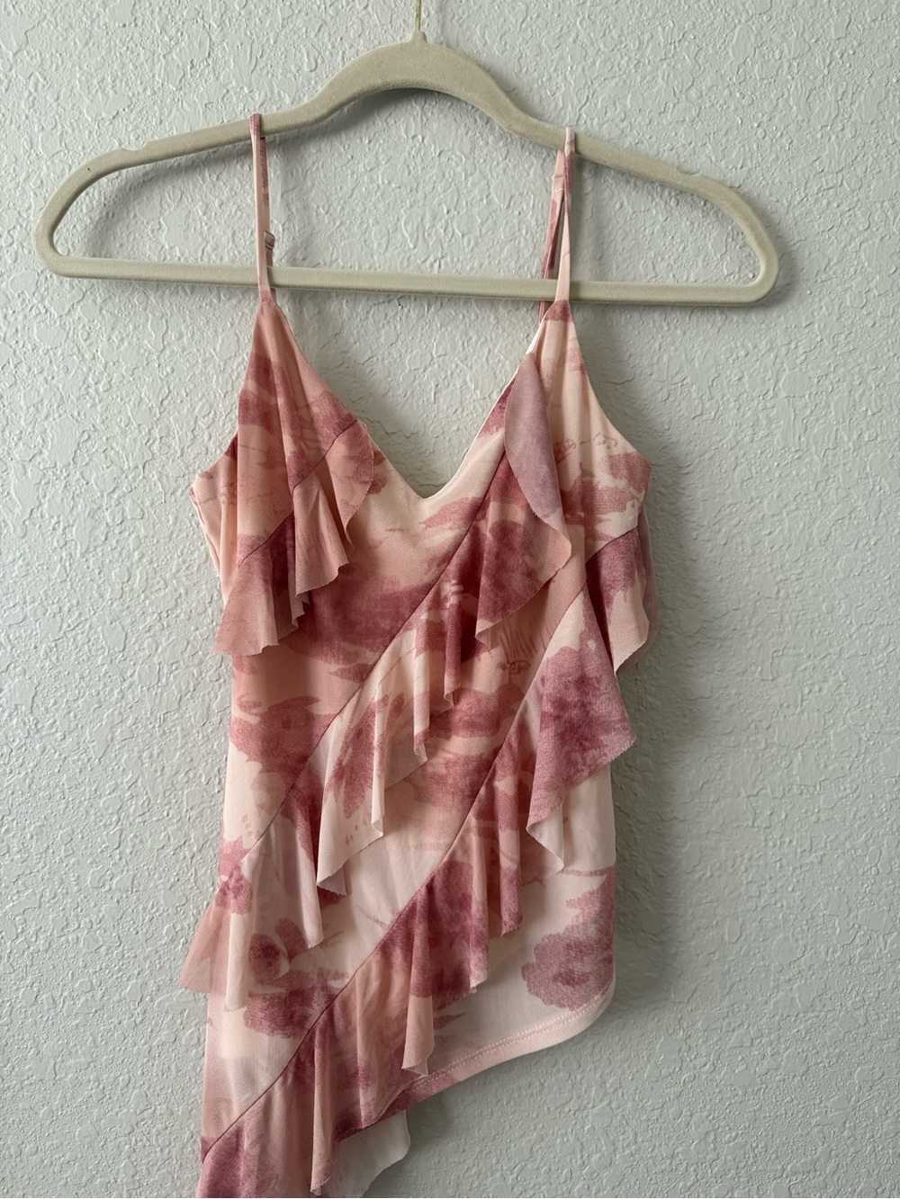 Pink Ruffle Asymmetric Slip Top - Picture 3 of 4